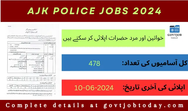Stenographer and Constable AJK Police Jobs 2024-govtjobtoday.com