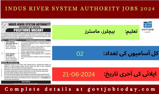 Indus River System Authority IRSA Islamabad Jobs 2024-govtjobtoday.com