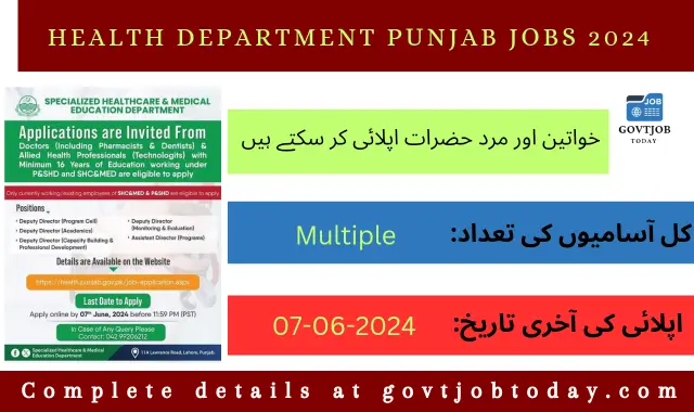 Specialized Healthcare and Medical Education Department Punjab Jobs 2024-govtjobtoday.com