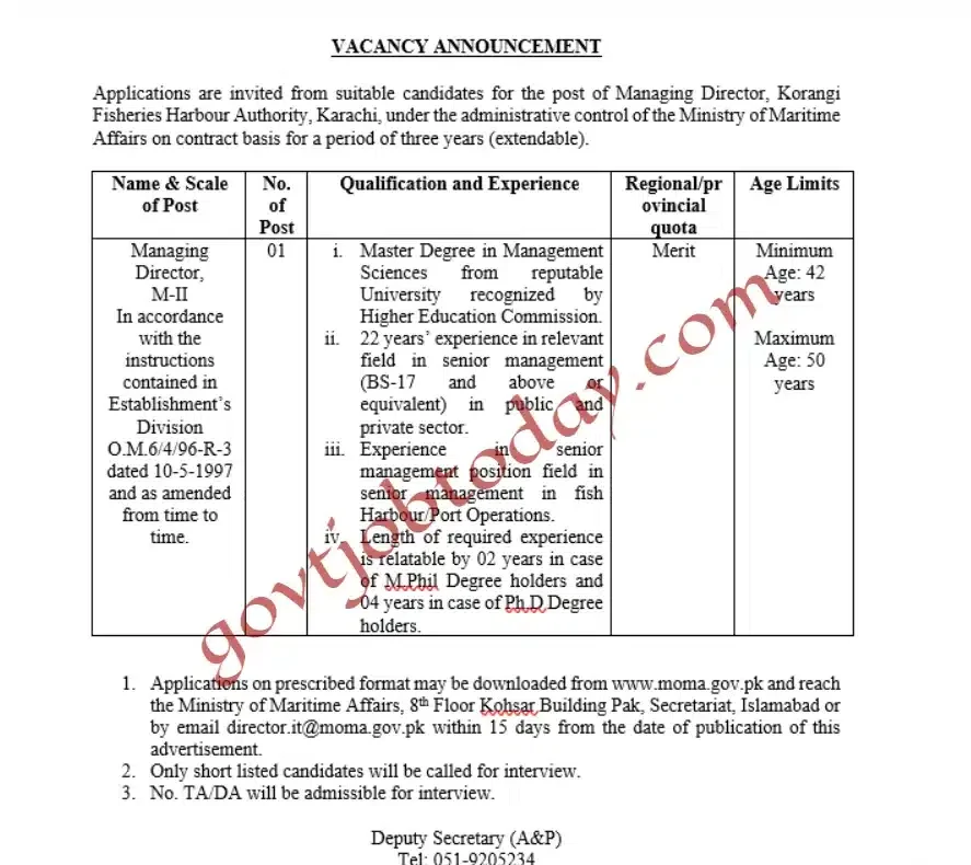 Ministry Of Maritime Affairs Jobs 2024 Advertisement-govtjobtoday.com