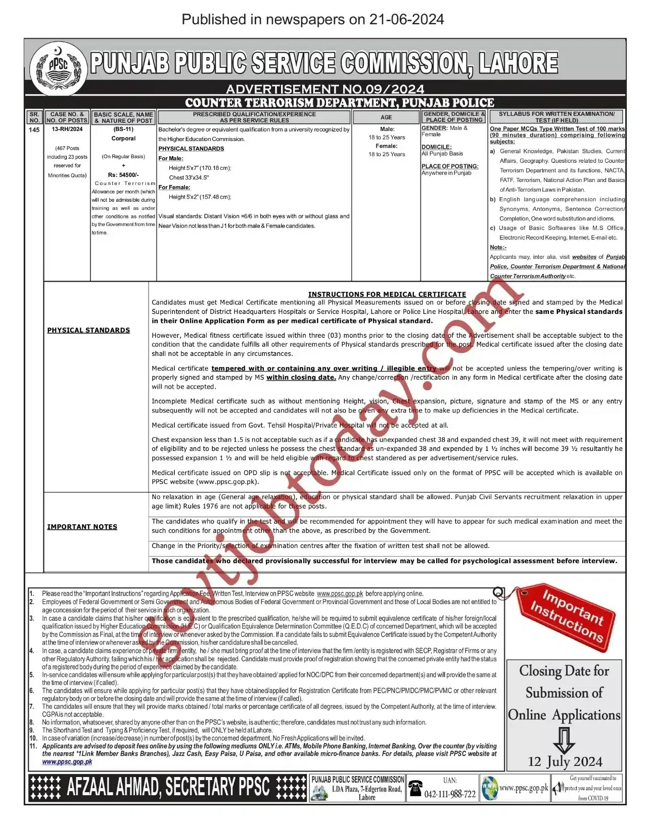 Ctd Jobs in Punjab 2024 Advertisement-govtjobtoday.com