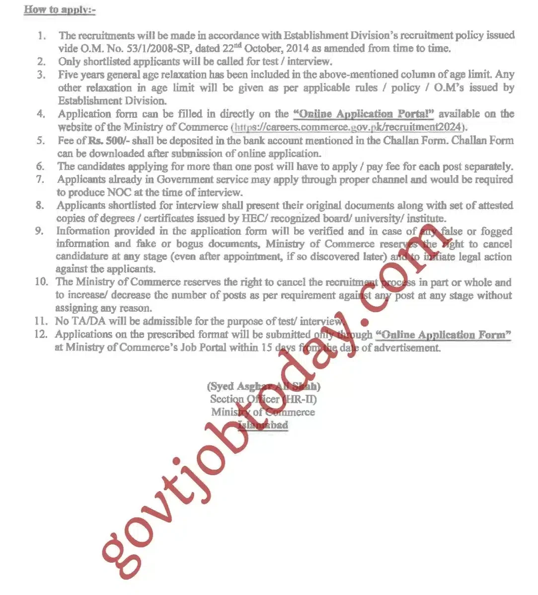 Ministry of Commerce Jobs 2024 Advertisement-govtjobtoday.com