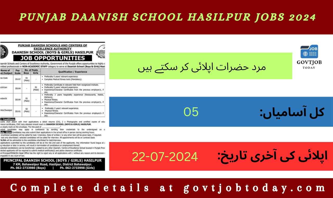 Danish School Hasilpur Jobs 2024-govtjobtoday.com