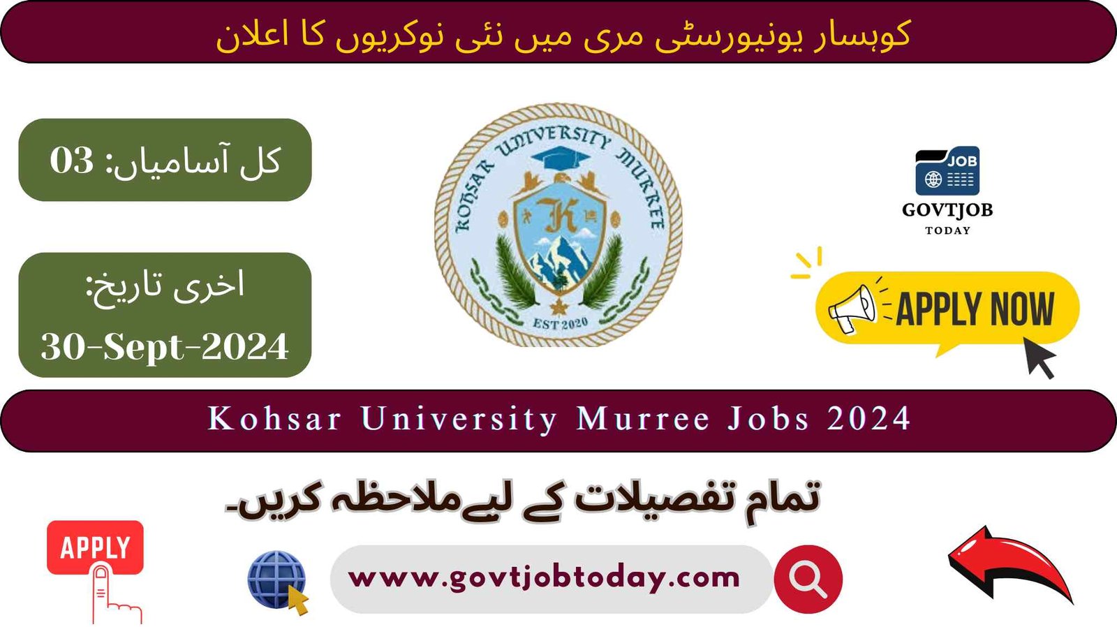 Kohsar University Murree Jobs 2024