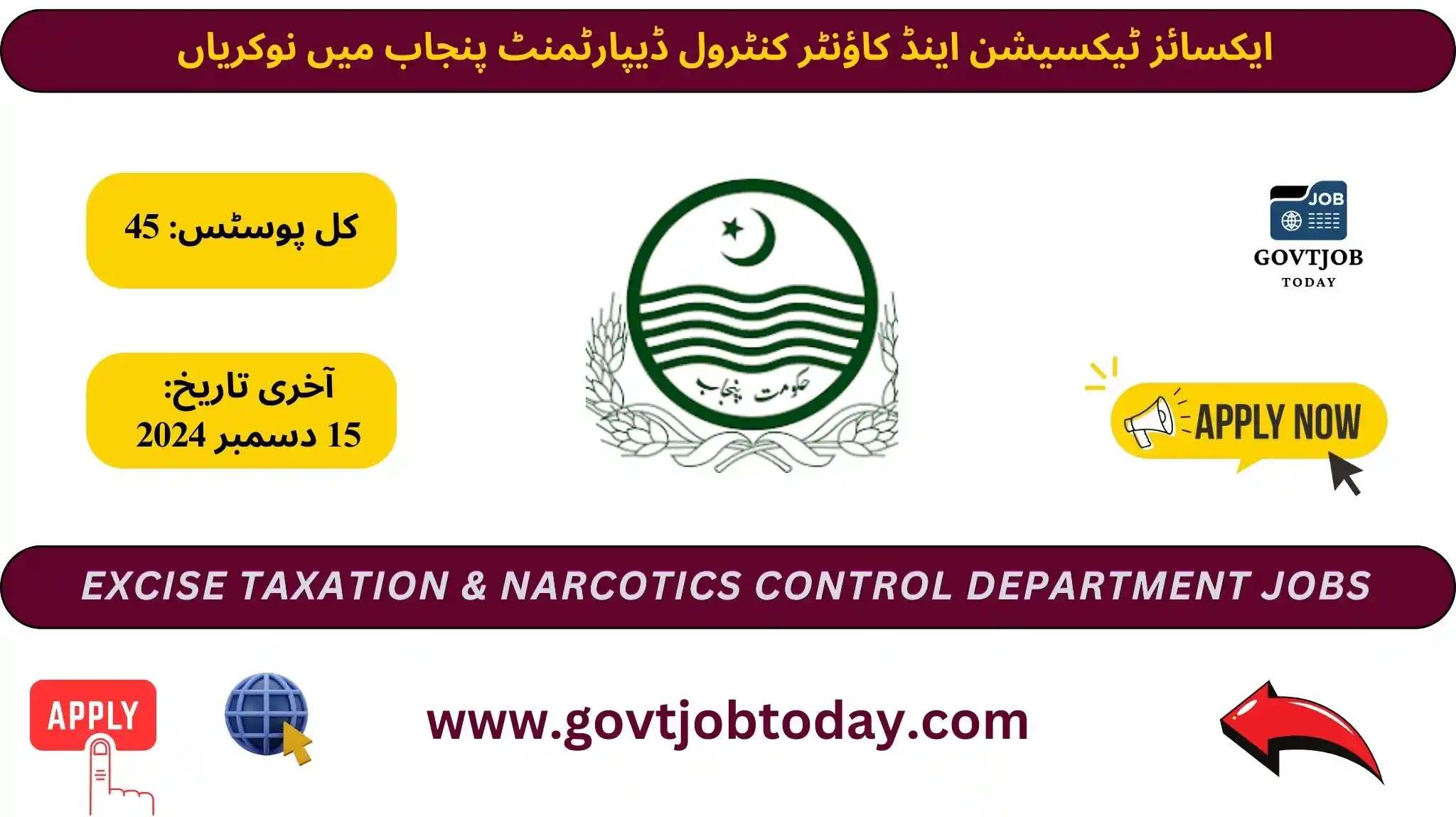 Excise Taxation & Narcotics Control Department Punjab Jobs 2024-govtjobtoday.com